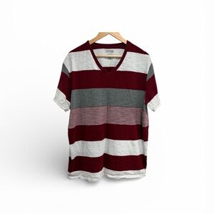 Old Navy Vintage Men's Short Sleeve V-Neck Shirt Striped Colourblock Cotton